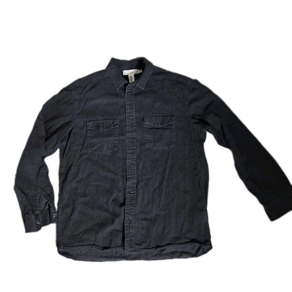 H&M L.O.G.G. Black Denim Western Button Up Shirt Snap Front Pockets Mens XL GUC